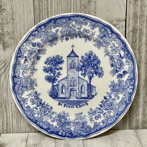 Vintage Bailey-Walker China St. Peter's Church Blue Transferware Plate - Picture 1 of 4